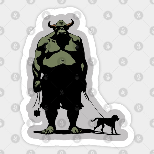 Tiny Takes Spike for a Walk Cute Ogre Sticker by SunGraphicsLab